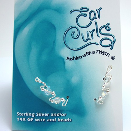 Sterling Silver Ear Curls - Clear Swarovski Crystal Beads - Click Image to Close